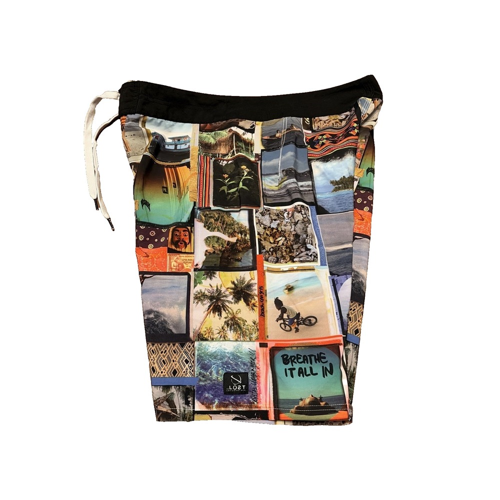 Lost Board Shorts Mens 34 Photo Collage Print Mayhem 91/93 Stretch Swim Trunks